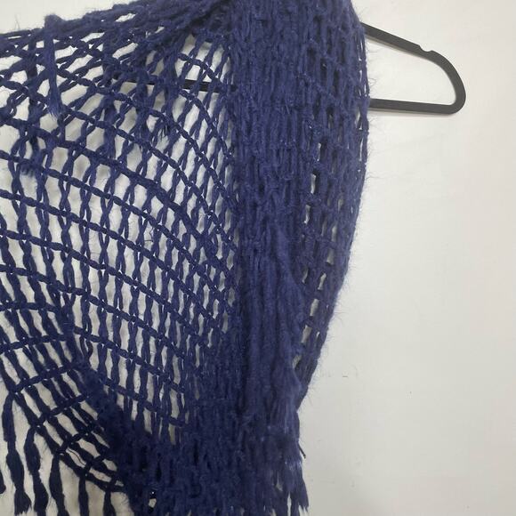 Steve Madden Shawl Wrap Chunky Open Knit Fringe Infinity Scarf Acrylic‎ Blue OS - Picture 7 of 10